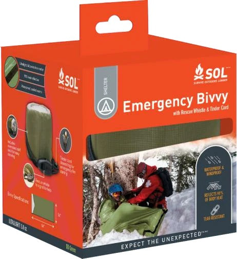SOL EMERGENCY BIVVY OD GREEN WITH RESCUE WHISTLE