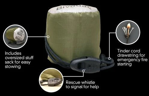 SOL EMERGENCY BIVVY OD GREEN WITH RESCUE WHISTLE
