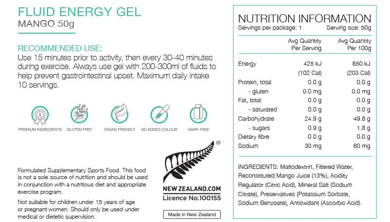 PURE Sports Nutrition Fluid Energy Gels 50G